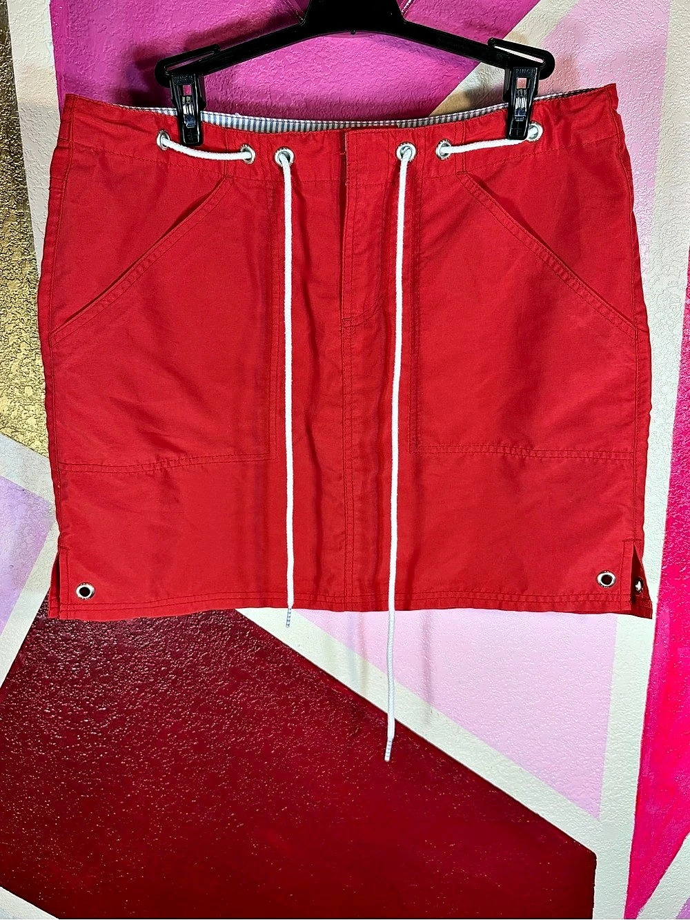 Tommy Hilfiger Small Red Drawstring Mini Skirt Grommet Nautical Y2K Swim Cover